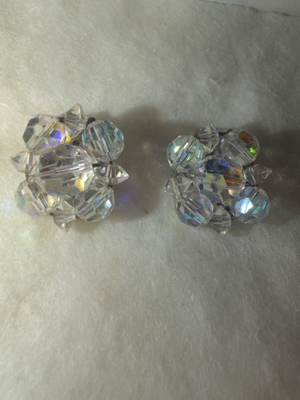 Crystal Cluster Clip Earrings in Clear Aurora Borealis